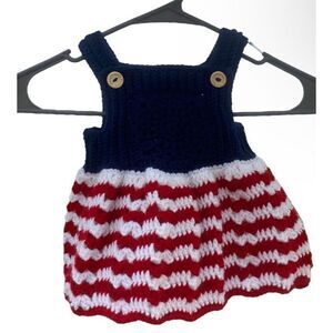 Handmade Crocheted Patriotic Baby Dress Size 0-3 Months